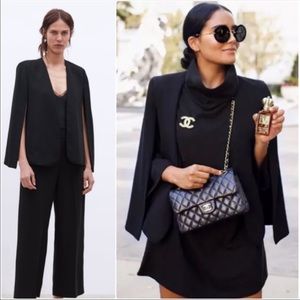 Zara black slit cape blazer